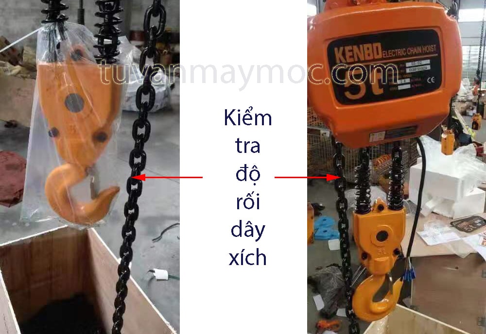 Làm thế nào để sử dụng pa lăng xích điện an toàn? kiểm tra độ rối dây xích